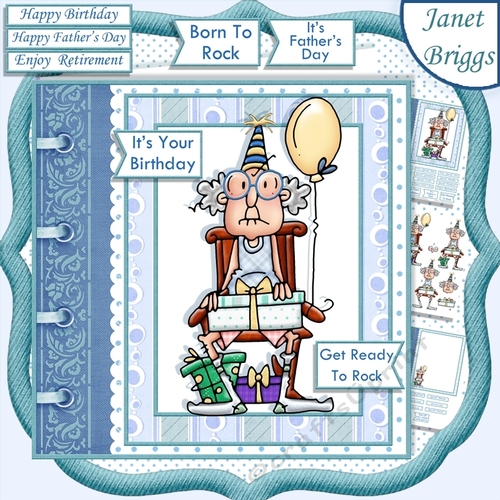 GUS ON HIS ROCKER 7.5 Humorous Decoupage & Insert Mini Kit