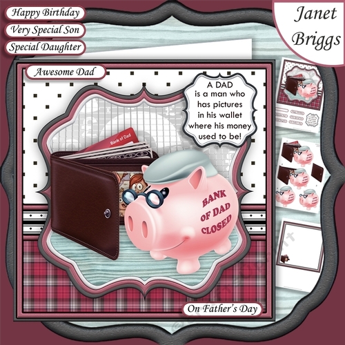 BANK OF DAD 7.5 Humorous Birthday or Fathers Day Decoupage & Insert Mini Kit