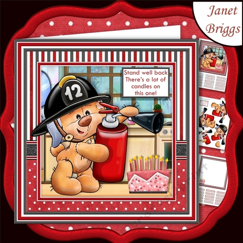 FIREBEAR STAND WELL BACK 7.5 Humorous Birthday Decoupage & Insert Mini Kit