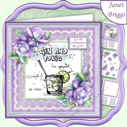 LET THE CELEBRATIONS BE-GIN Humorous 7.5 Gin & Tonic Decoupage Mini Kit