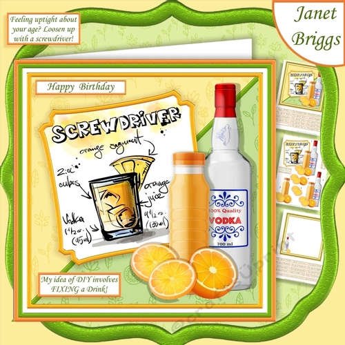COCKTAILS SCREWDRIVER & DIY 7.5 Humorous Decoupage Mini Kit