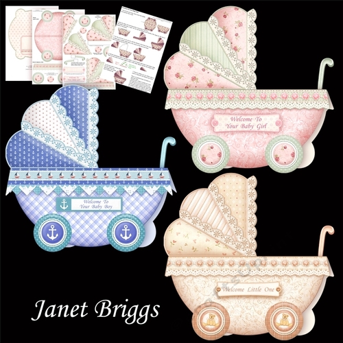 New Baby Boy or Girl Pram Shape Cards Bumper Kit