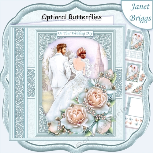 WEDDING DAY BRIDE & GROOM Duck Egg Blue 7.5 Decoupage & Insert Mini Kit