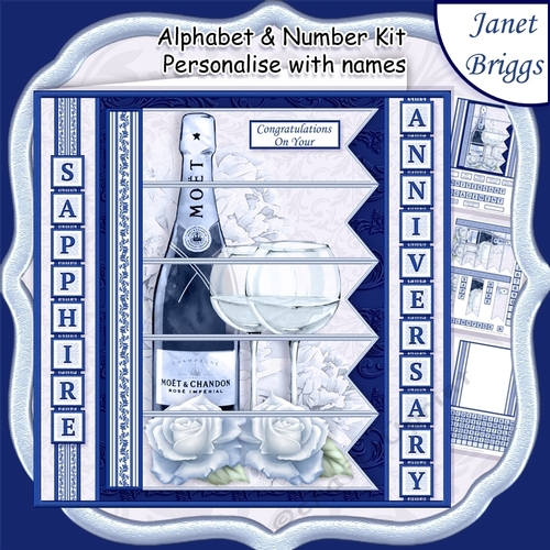 CHAMPAGNE 7.5 Alphabet Sapphire Wedding Anniversary Alphabet & Age Card Kit 