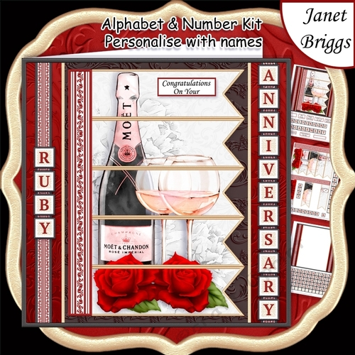 CHAMPAGNE 7.5 Alphabet Ruby Wedding Anniversary Alphabet & Age Card Kit 