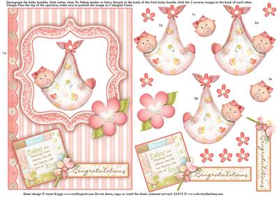 Baby Girl Dangler Card and Double Sided Decoupage