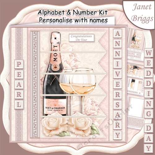 CHAMPAGNE 7.5 Alphabet Pearl Wedding Anniversary Alphabet & Age Card Kit 