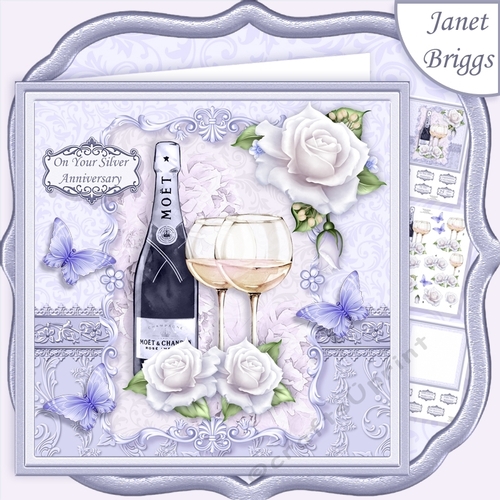 CHAMPAGNE CELEBRATIONS SILVER 7.8 Decoupage & Insert Mini Kit