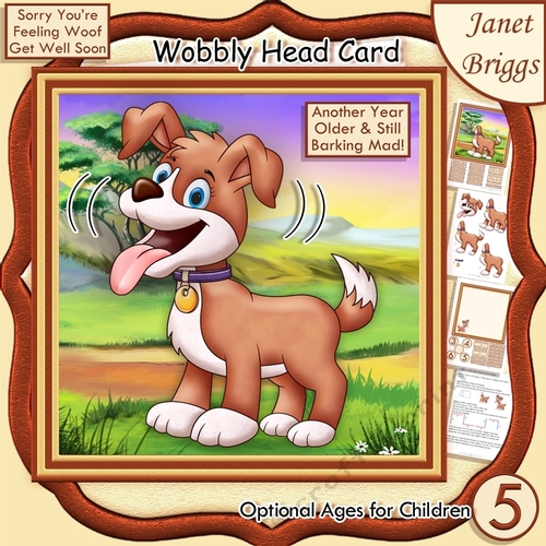 BARKING MAD DOG WOBBLY HEAD CARD 7.5 Decoupage & Insert Kit