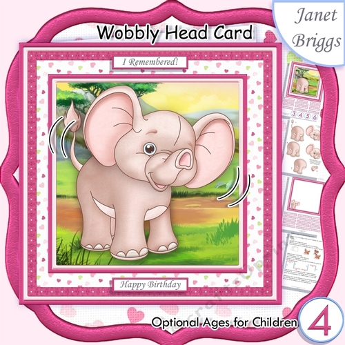 I REMEMBERED! ELEPHANT WOBBLY HEAD CARD 7.5 Decoupage & Insert Kit