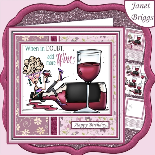 WHEN IN DOUBT ADD MORE WINE 7.5 Humorous Decoupage & Insert Mini Kit
