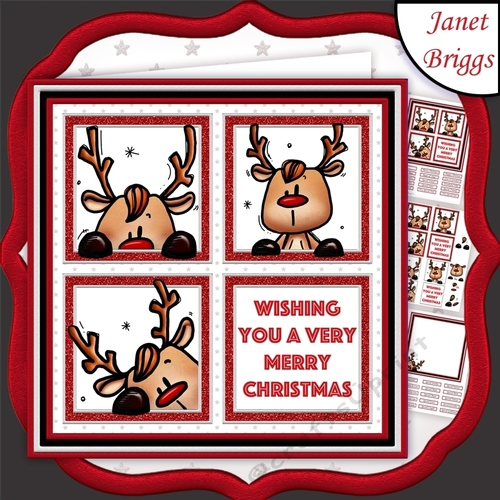 CHRISTMAS REINDEER SQUARES 7.5 Quick Layer Card & Insert