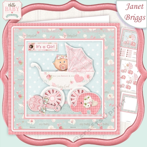 NEW BABY GIRL IN PRAM 7.5 Decoupage & Insert Mini Kit