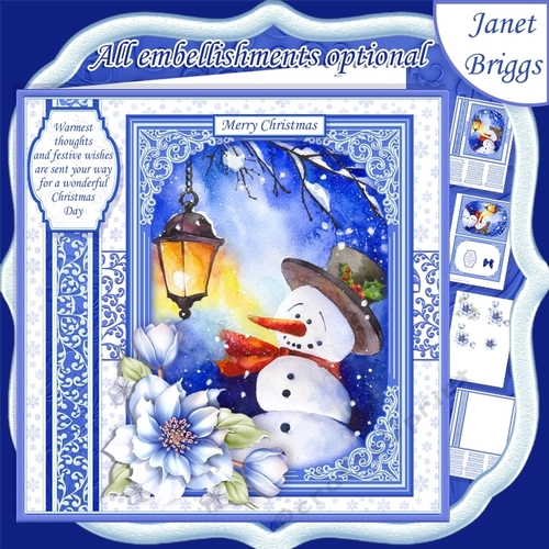SNOWMAN IN LAMPLIGHT Christmas 7.8 Quick Layer Card or Decoupage Mini Kit