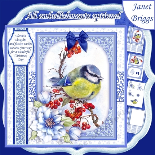 BLUE TIT Christmas 7.8 Quick Layer Card or Decoupage Mini Kit