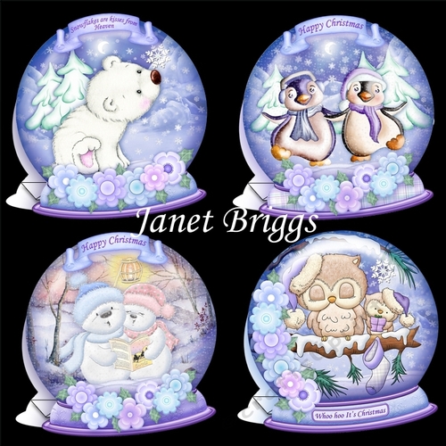 CHRISTMAS 8x8 SNOW GLOBE SHAPED ROCKER CARDS Bumper Kit set 2