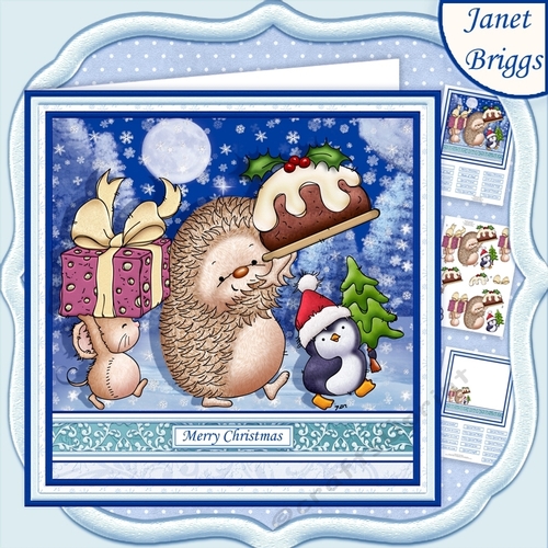 HEDGEHOGS PUDDING PARADE Christmas 7.5 Decoupage & Insert Mini Kit