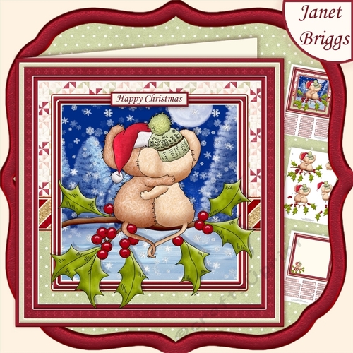 TOGETHER HOLLY MICE Christmas 7.5 Decoupage & Insert Mini Kit