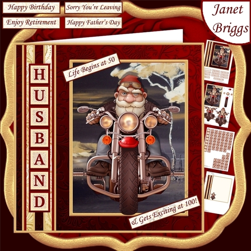 BIKER MALE LIFE BEGINS AT Humorous 7.5 Decoupage & Insert Kit