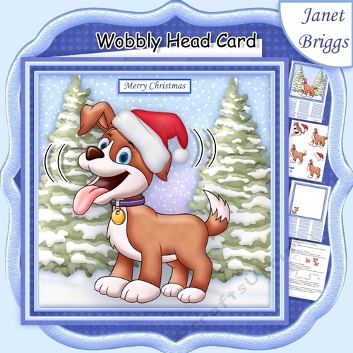 CHRISTMAS DOG WOBBLY HEAD CARD 7.5 Decoupage & Insert Mini Kit