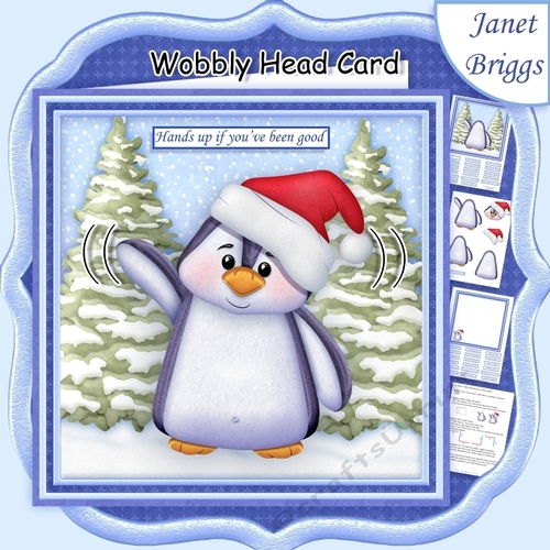 CHRISTMAS PENGUIN WOBBLY HEAD CARD 7.5 Decoupage & Insert Mini Kit