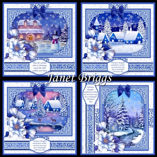 BLUE CHRISTMAS SCENES 7.8 Quick Layer Cards or Decoupage Bumper Kit