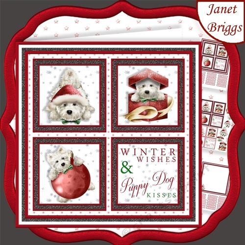 CHRISTMAS WESTIE SQUARES RED 7.5 Quick Layer Card & Insert