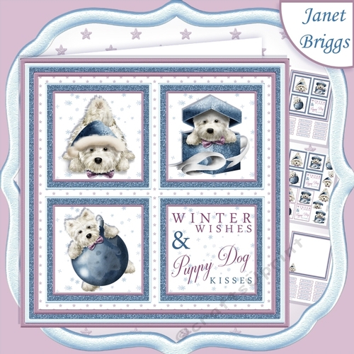 CHRISTMAS WESTIE SQUARES BLUE 7.5 Quick Layer Card & Insert
