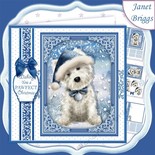 WESTIE CHRISTMAS HAT 7.5 Quick Layer Card or Decoupage Kit