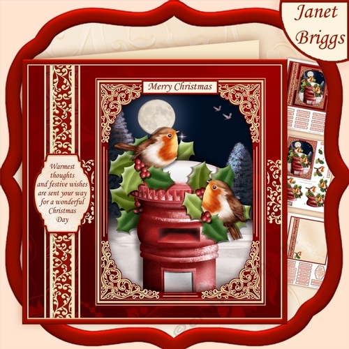 CHRISTMAS ROBINS ON POST BOX 7.5 Decoupage & Insert Mini Kit