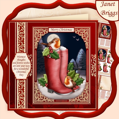 CHRISTMAS ROBINS ON BOOTS 7.5 Decoupage & Insert Mini Kit