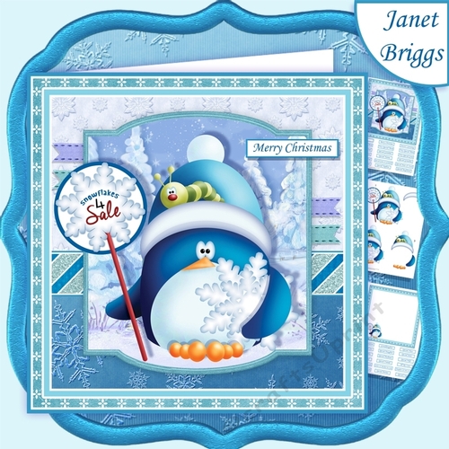 PENGUIN SELLING SNOWFLAKES 7.5 Christmas Decoupage & Insert Mini Kit