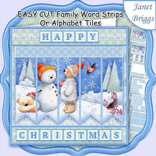  SNOWMAN & BEARS Christmas Easy Cut Word Strips or Alphabet Tiles Word Kit