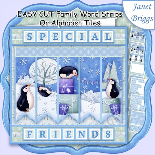 PENGUIN PARTY Christmas Easy Cut Word Strips or Alphabet Tiles Word Kit