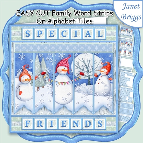 3 SMILEY SNOWMEN Christmas Easy Cut Word Strips or Alphabet Tiles Word Kit