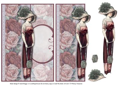 Lady & Roses in Burgundy Cut Away Card Front