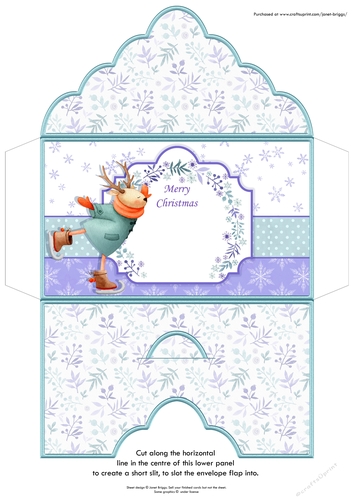Christmas Money Wallet Gift Voucher Envelope SKATING REINDEER