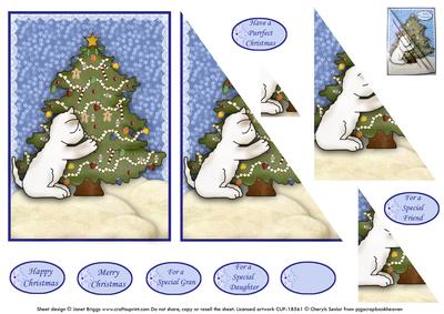 Christmas Kitten Cut Away Card Front and Pyramage