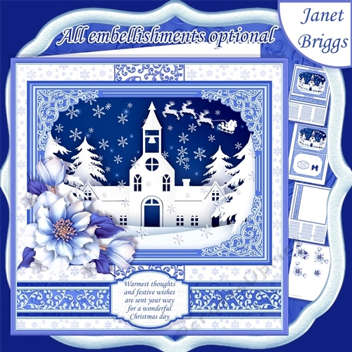CHURCH ON  CHRISTMAS EVE 7.8 Quick Layer Card or Decoupage Mini Kit