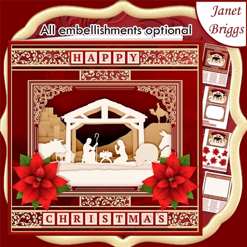 NATIVITY SILHOUETTE  RED 7.8 Quick Layer Card or Decoupage Mini Kit