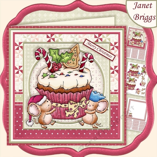 CHRISTMAS CUPCAKE MICE 7.5 Decoupage & Insert Kit