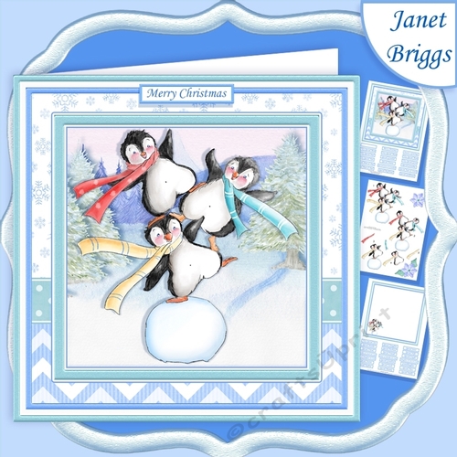 ACROBAT PENGUINS 7.5 Christmas Decoupage & Insert Mini Kit