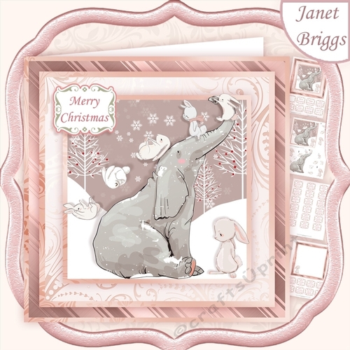 ELEPHANT & RABBITS 7.5 Christmas Decoupage & Insert Mini Kit