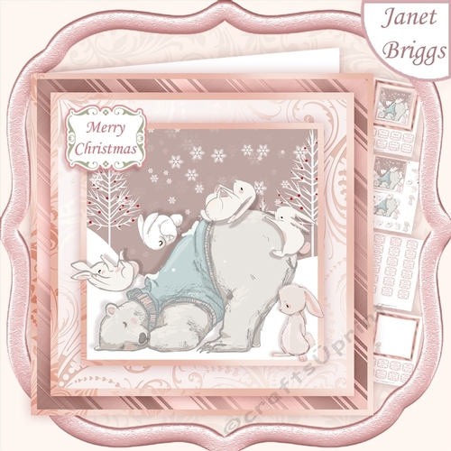 POLAR BEAR & RABBITS 7.5 Christmas Decoupage & Insert Mini Kit