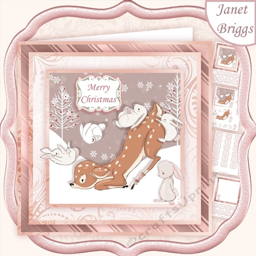 DEER & RABBITS 7.5 Christmas Decoupage & Insert Mini Kit