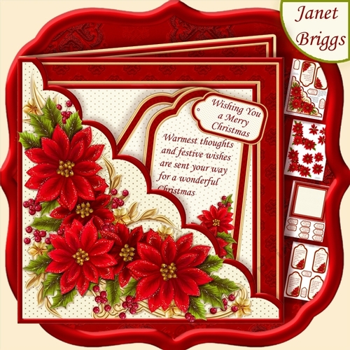 Square Scallop Pocket Christmas Poinsettia Decoupage Kit