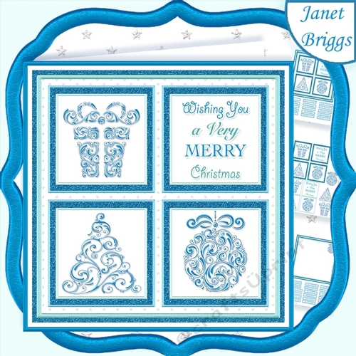 CHRISTMAS ICONS SQUARES BLUE 7.5 Quick Layer Cards & Insert Mini Kit