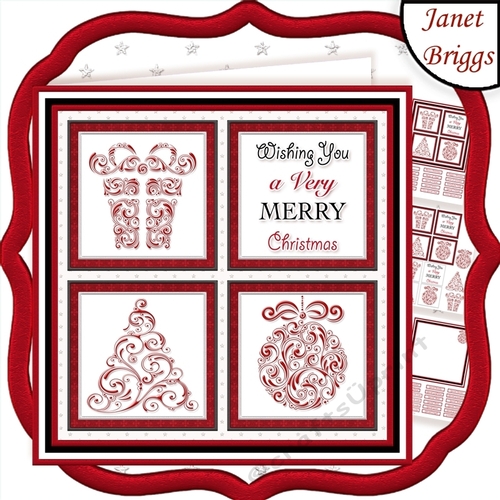CHRISTMAS ICONS SQUARES RED 7.5 Quick Layer Cards & Insert Mini Kit