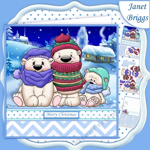 3 CHILLY POLAR BEARS 7.5 Christmas Decoupage & Insert Mini Kit