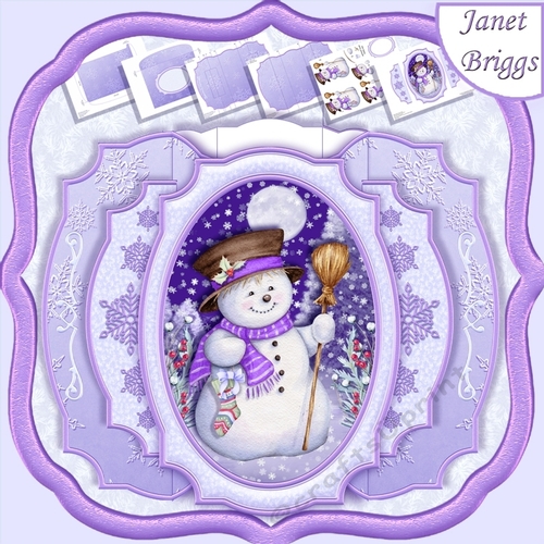 SNOWMAN IN MOONLIGHT Decoupage Double Pop Out Card Kit